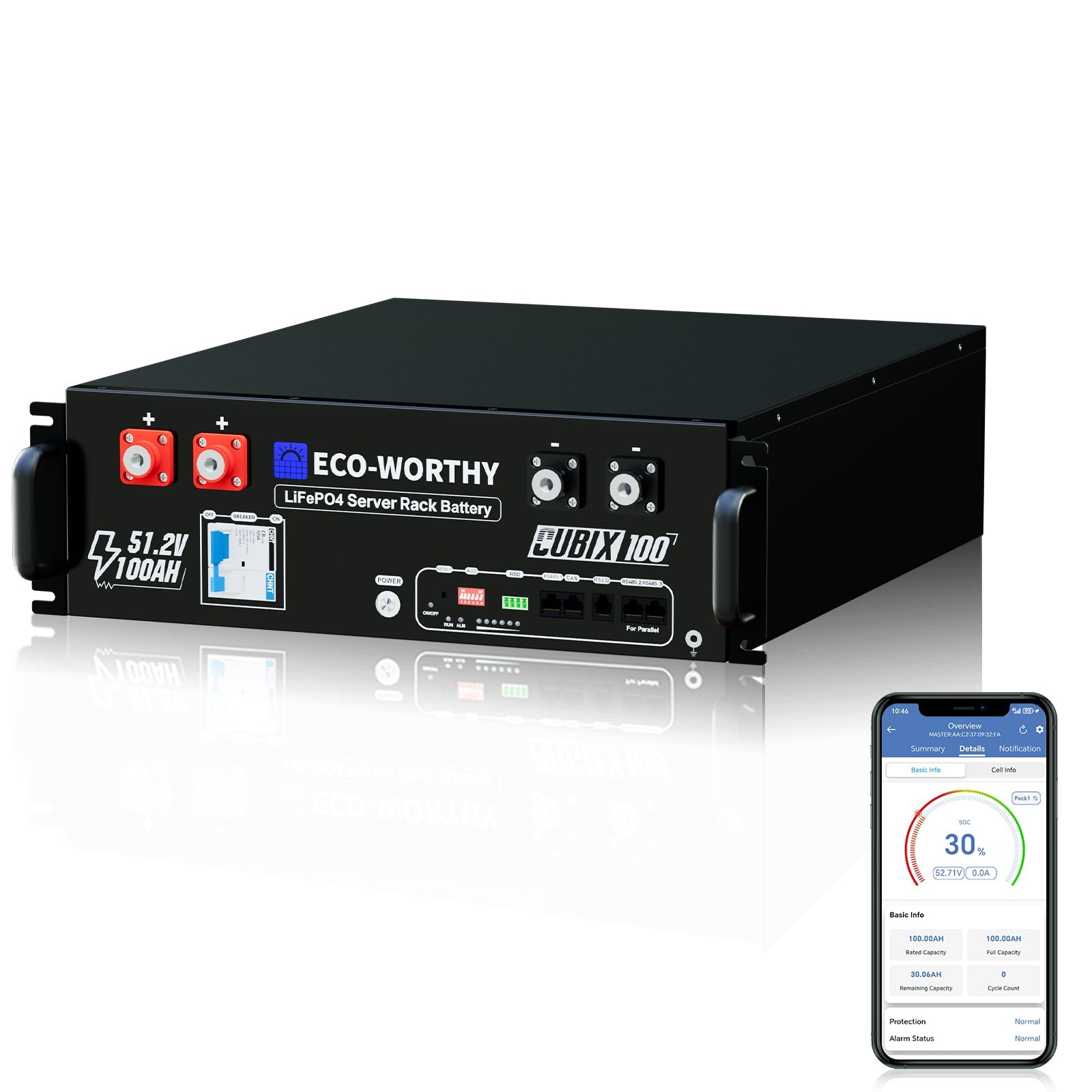 ECO-WORTHY Cubix100 server-rack battery with mobile monitoring app